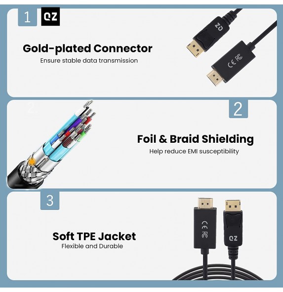 QZ Displayport to HDMI Cable, DP to HDMI Cable, Unidirectional